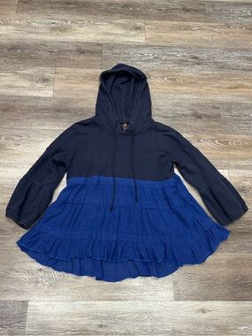 Free People Navy Hoodie with Blue Tiered Bottom